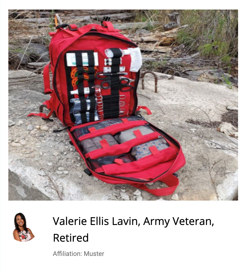 Backpack filled wth emergency survival gear.