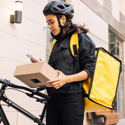 Woman delivering food on her bike