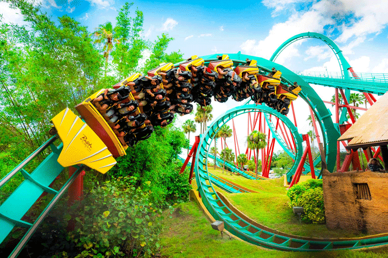 Spiraling roller coaster at Busch Gardens