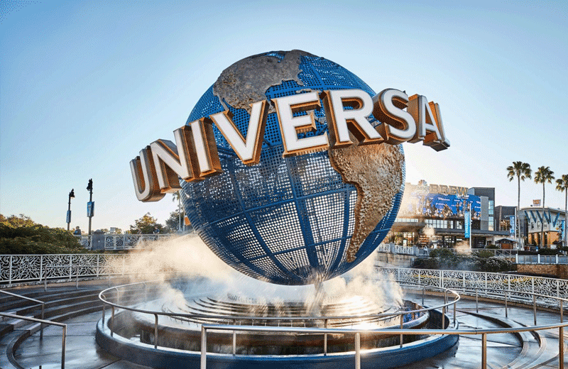 Universal Orlando globe in a large fountain